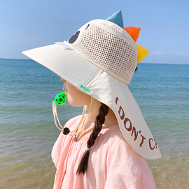 儿童帽子夏季防晒新卡通(新卡通)网眼太阳帽，男女童防紫外线遮阳大檐披肩帽