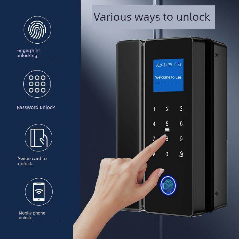 玻璃门密码锁办公室无框双开门双开门框智能指纹锁公司电子门锁