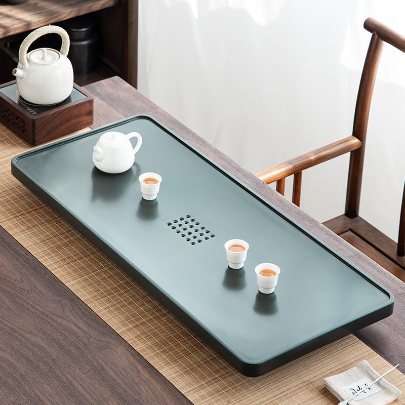 天然整块天罗绿青石茶盘家用简约石头茶台办公送礼石材储水式茶海