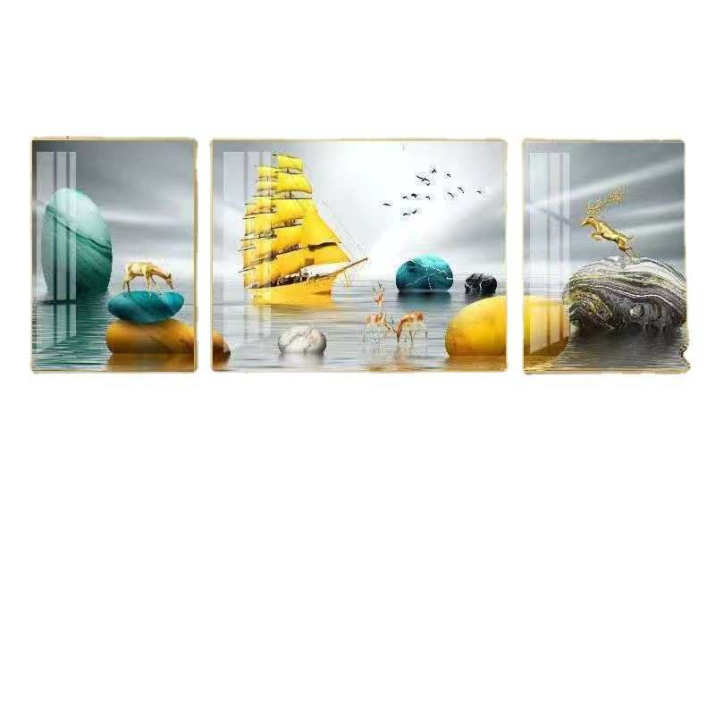 客厅装饰画北欧风格现代简约挂画沙发背景墙画壁画金属框轻奢晶瓷图片
