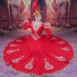 新疆舞蹈演出服高定款女士连衣裙套装民族特色舞服维吾尔族大摆裙