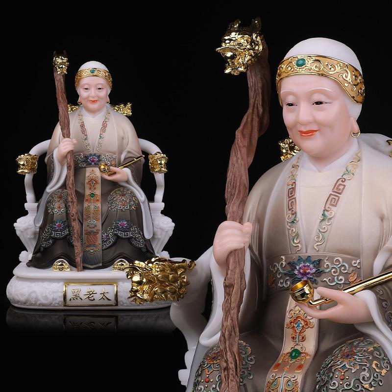 觉缘阁彩镶宝四大家族汉白玉神像胡黄常蟒太爷太奶黑老太家用摆件