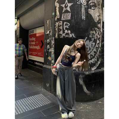 Tongiiuu 夏日松弛感 高腰直筒宽松显瘦西装裤女阔腿休闲拖地裤