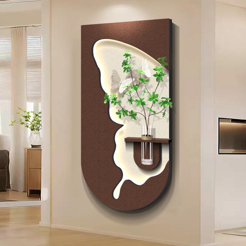创意轻奢正入户挂画高级感家庭壁画玄关过道装饰画绿植插花艺术画图片