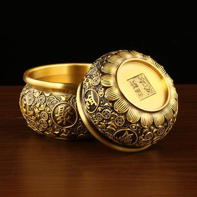 黄聚宝盆摆铜件金287钱聚宝盆铜盆铜碗居件店铺摆开家业礼品