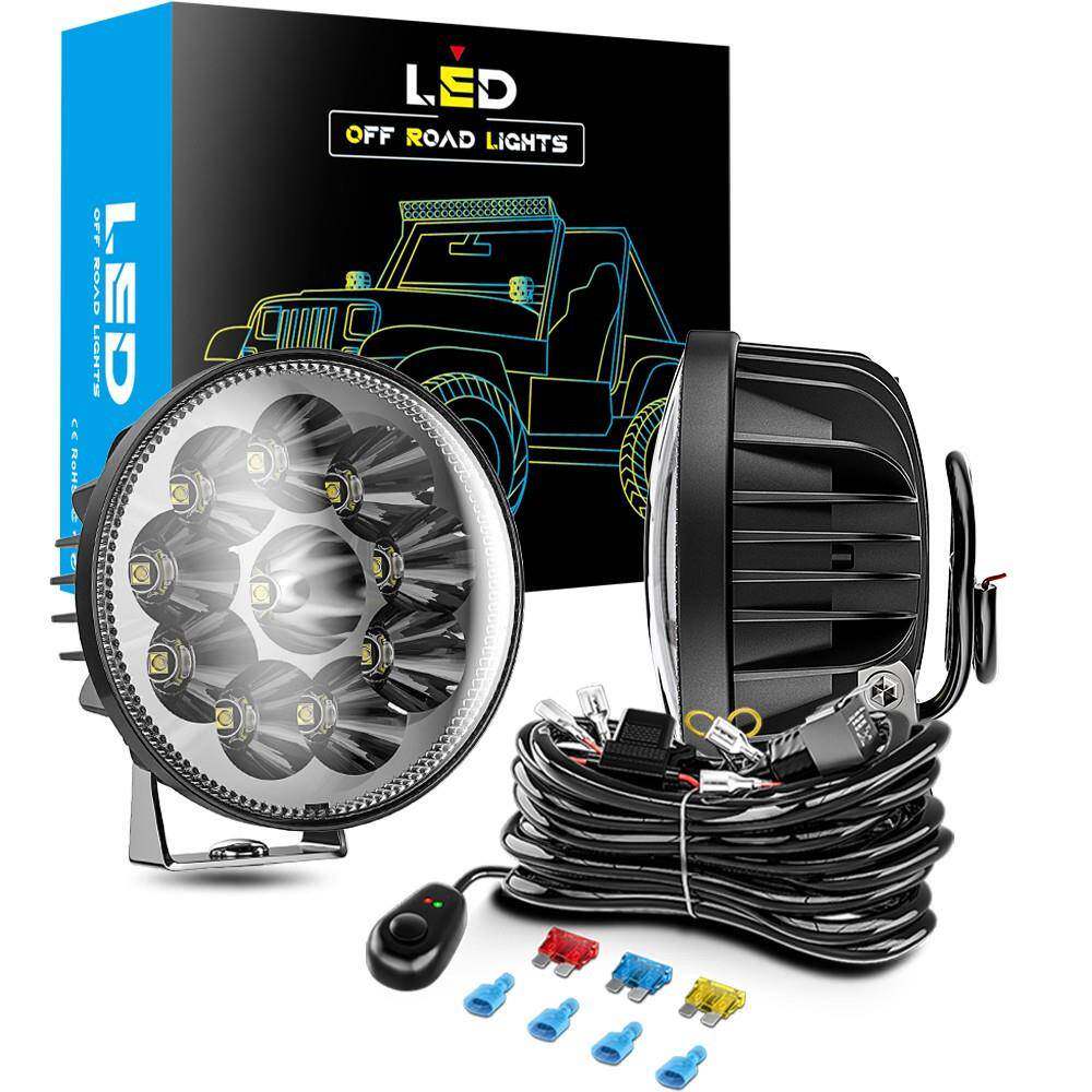 DXZ 4英寸圆形汽车LED工作灯聚光驾驶灯9-30V配线束越野射灯套装