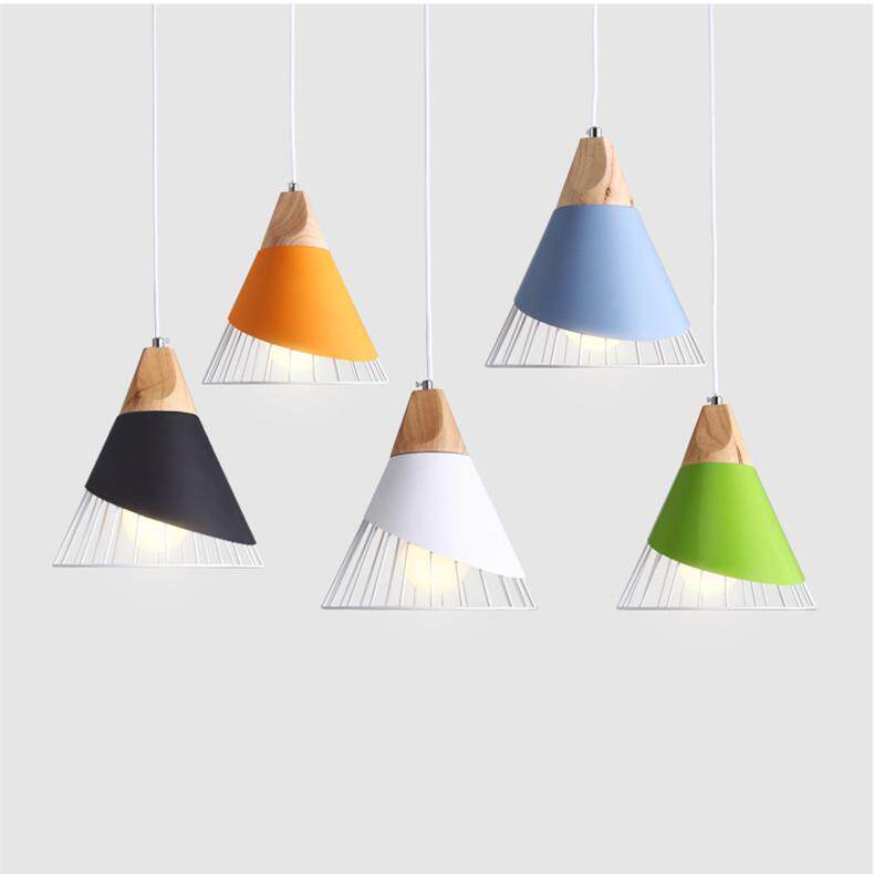 北欧马卡龙吧台餐厅吊灯创意个性卧室阳台书房灯 单头实木LED灯具