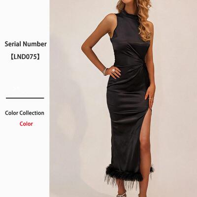 Black dress with elastic wrap and split hips