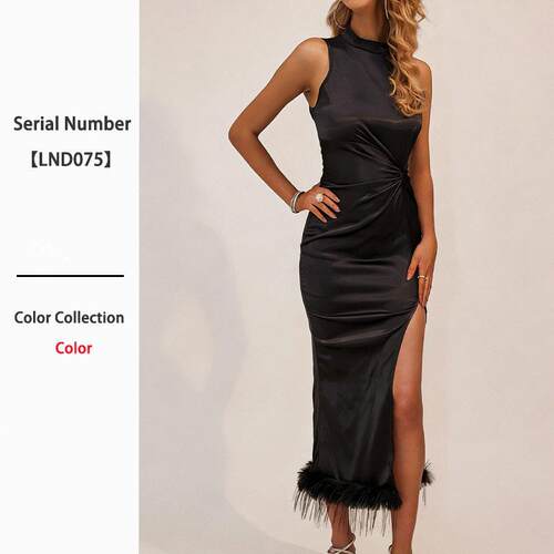 Black dress with elastic wrap and split hips