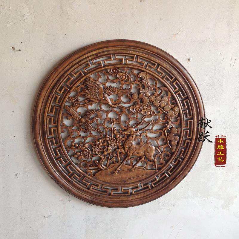 厂家 东阳木雕 仿古挂饰 福禄寿圆形壁饰挂饰