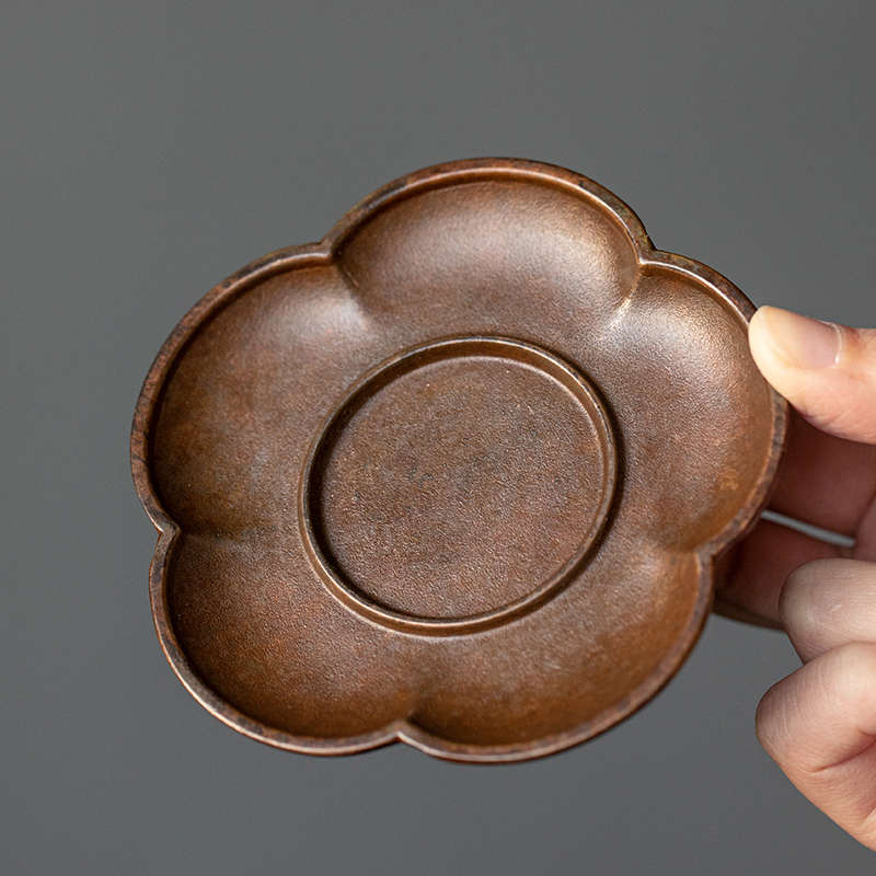 xyt中式复古铜制梅花壶承干泡台家用盖碗壶托盘功夫茶具紫砂壶养