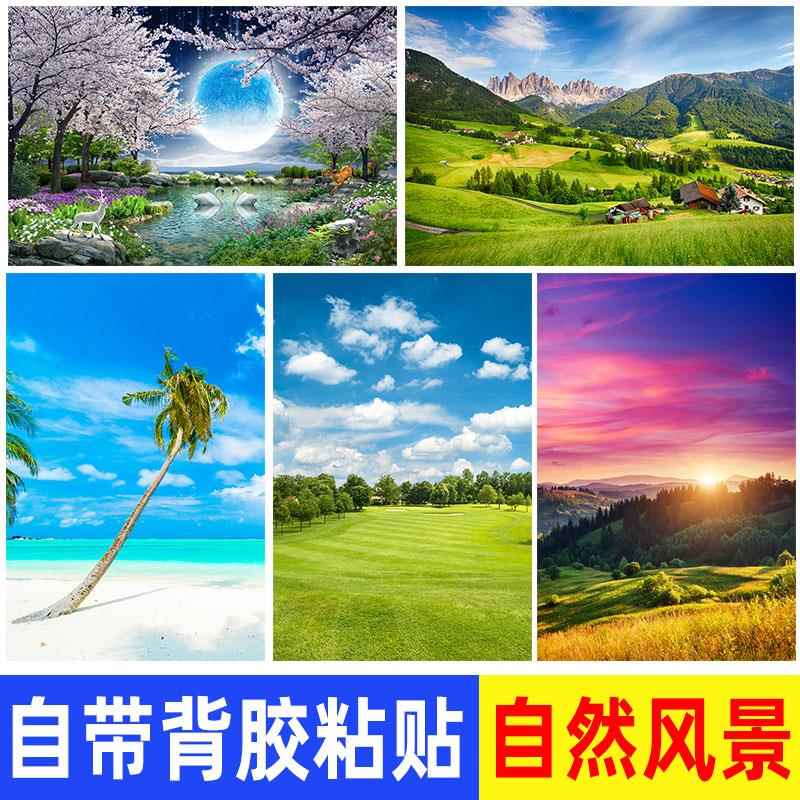 大自然山水风景海报森林草原大海沙滩壁画 画壁纸卧室客厅背景墙
