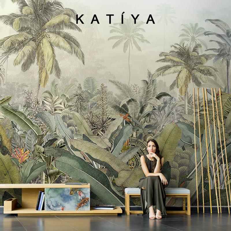 Katiya热带雨林壁纸 芭蕉叶背景墙布 北欧风格无缝壁画 客厅电视