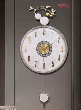 贝壳金属挂钟厅客轻时家用书房49154钟表挂墙静钟音时尚石奢英钟