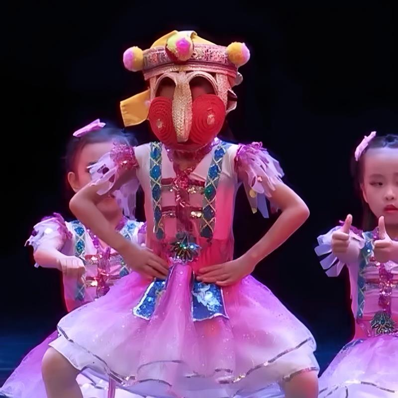 新款款新六蹈一儿童蓬蓬裙出服跳花棚面具舞服公主裙幼儿园合唱演图片
