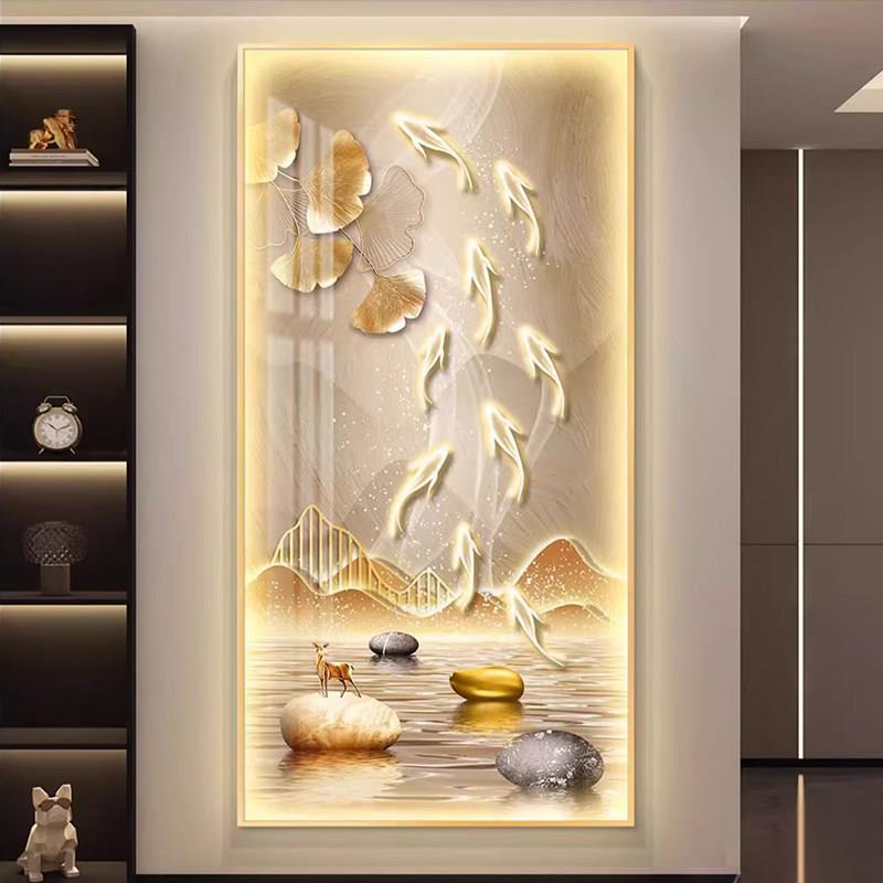 九鱼图led灯轻奢入户玄关装饰画走廊过道挂画简约现代新中式壁画