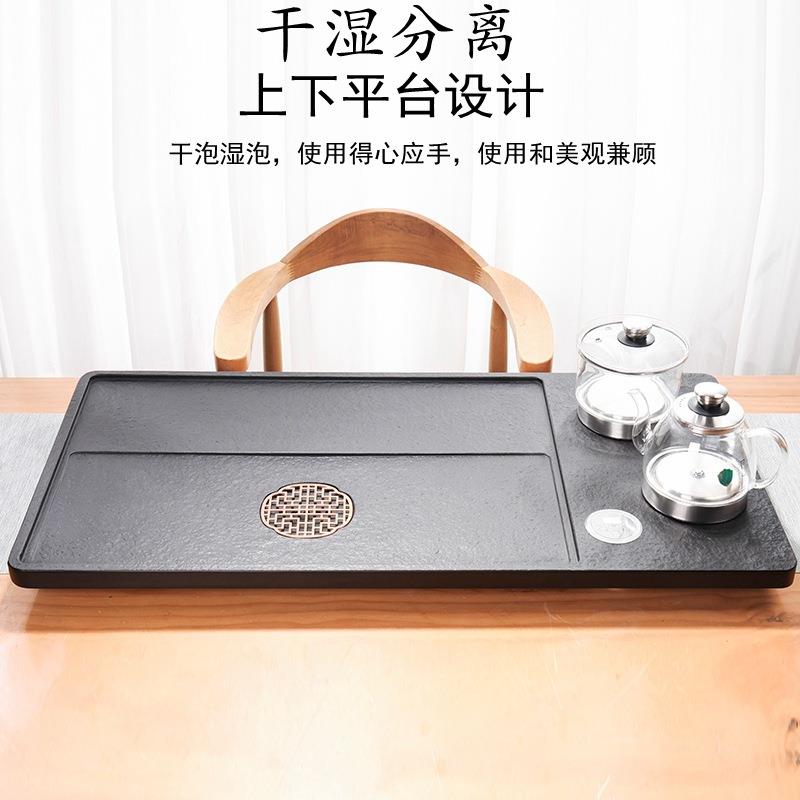 整块乌金石茶盘套装全自动上水茶台烧水壶一体电磁炉家用茶海刻字