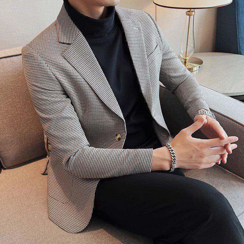 MK千鸟格西装外套男高级感修身休闲商务正装男士西服春秋款单西潮