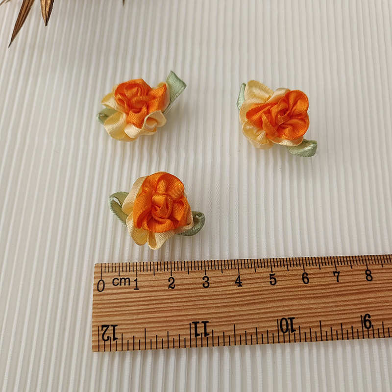 双色涤纶带加叶小花 手工缝制牡丹花 服装辅料饰品装饰配件批发