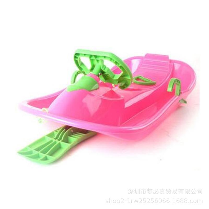 儿童加厚方向盘滑雪板单板雪橇车滑草板滑沙板成人带刹车冰车爬犁