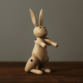 北欧丹麦木雕兔小姐关节，木偶摆件家居客厅，儿童房样板房软装摆设