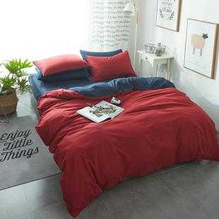 高档纯棉纯色磨毛四件床套1.8床上用品 被套三件1 全棉床单m笠套款