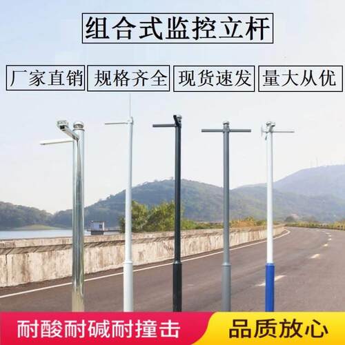 八角支架一体式停车场道路监控立杆一体杆加厚摄像头小区杆子 L型