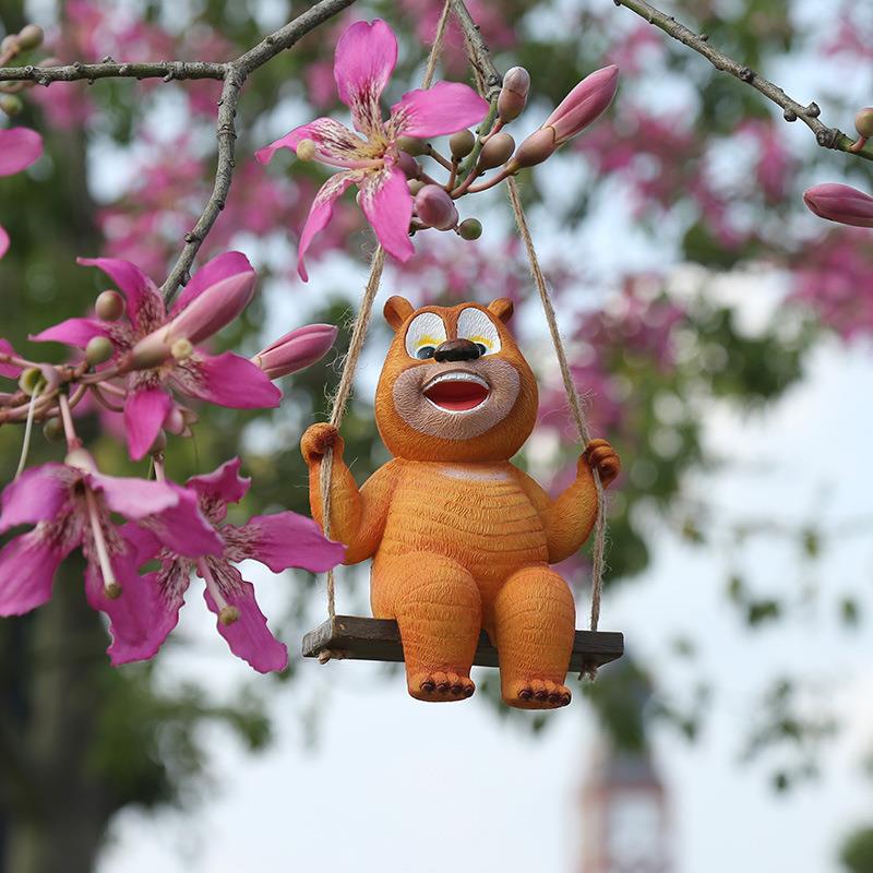 花园外装户庭院卡通动物千秋熊树饰脂摆YWY件阳台树上田园风挂件