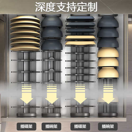 厨房碗碟收纳架橱柜抽屉内置收纳分隔沥水碗盘架拉篮内收纳置物架