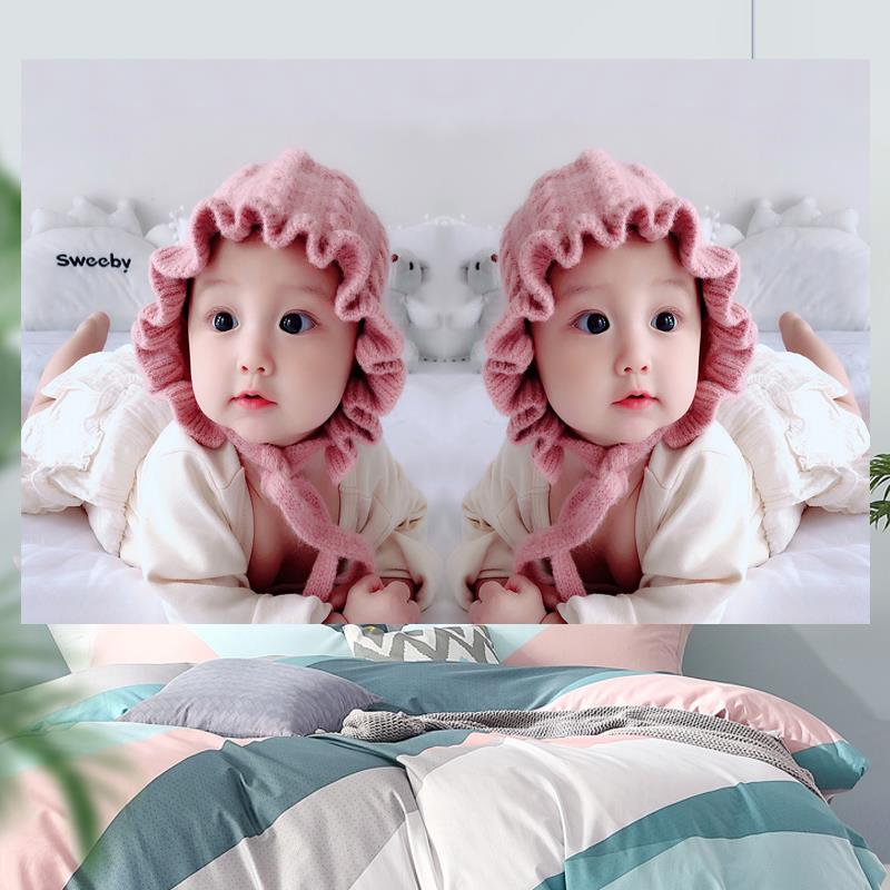 新生龙凤宝宝画孕妈妈娃娃画大图墙贴画婴儿画像双胞胎bb照片女孩