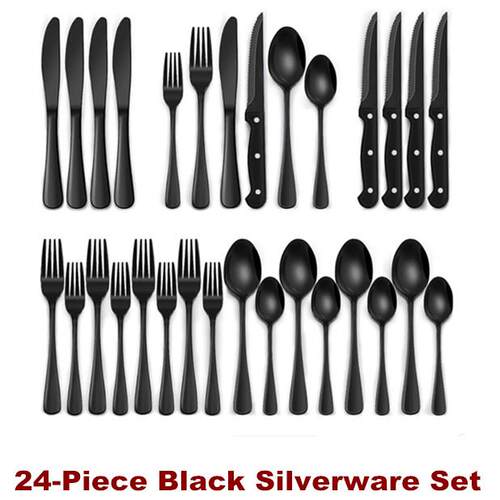 Black Silverware Set Tableware Cutlery Set Flatware Knives