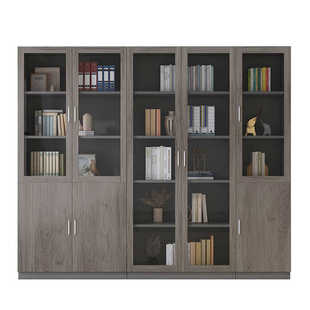 办公室文件柜木质档案资料柜简约现代带门玻璃书柜落地收纳储物柜