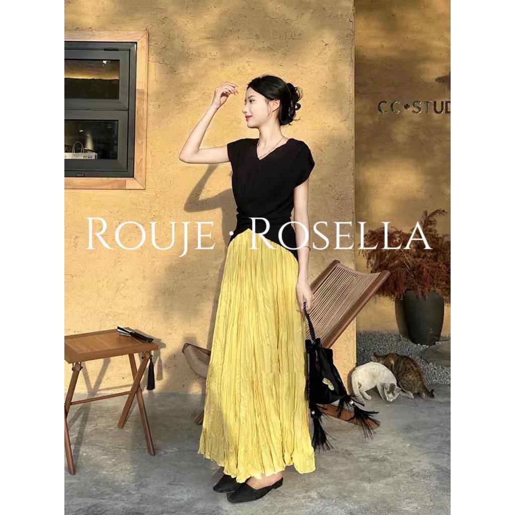 法国Rouje Rosella优雅迷人⭐设计感压褶大摆百褶半身女高腰显瘦