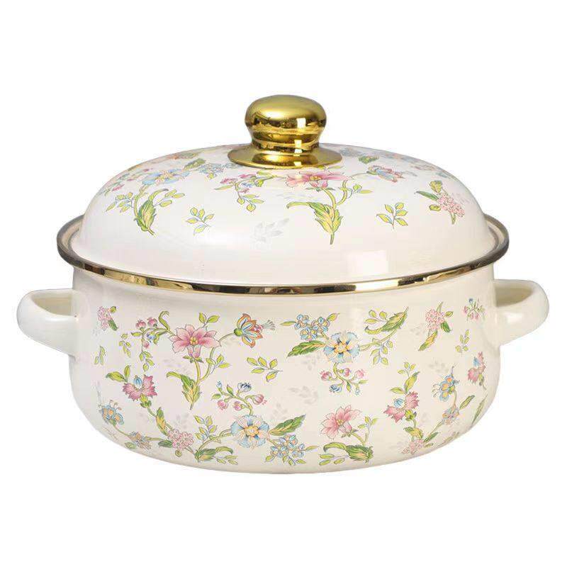 加厚16-20CM三件套双耳搪瓷锅家用煲汤锅炖锅平底锅泡面碗猪油盆