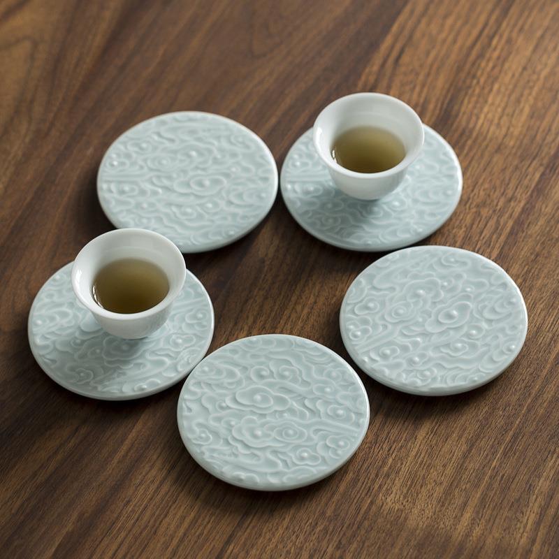 观岚 祥云茶杯垫功夫茶道陶瓷茶具防烫垫子创意隔热中式茶壶杯托