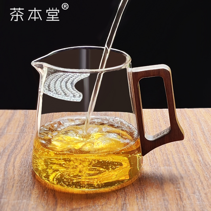 茶本堂公道杯木把高档过滤耐高温月牙加厚大容量泡茶壶高硼硅玻璃