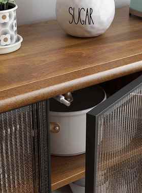 Yla收实木框餐碗柜家用边厨房靠墙置物柜纳柜客厅茶水柜x-21221玻