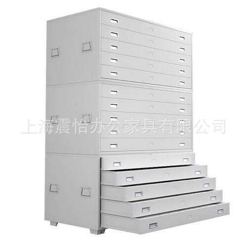 底图柜有轮子抽屉柜钢制移动工程图纸柜多抽资料柜1号五抽灰白色