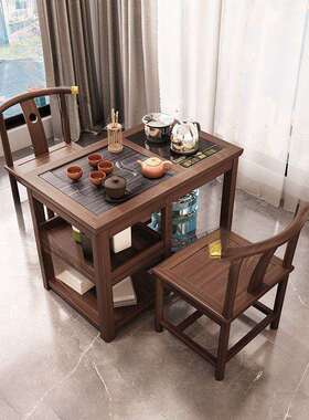 小型实木茶台阳台茶桌户小泡型烧水喝壶一体客厅茶几桌椅GGP组合
