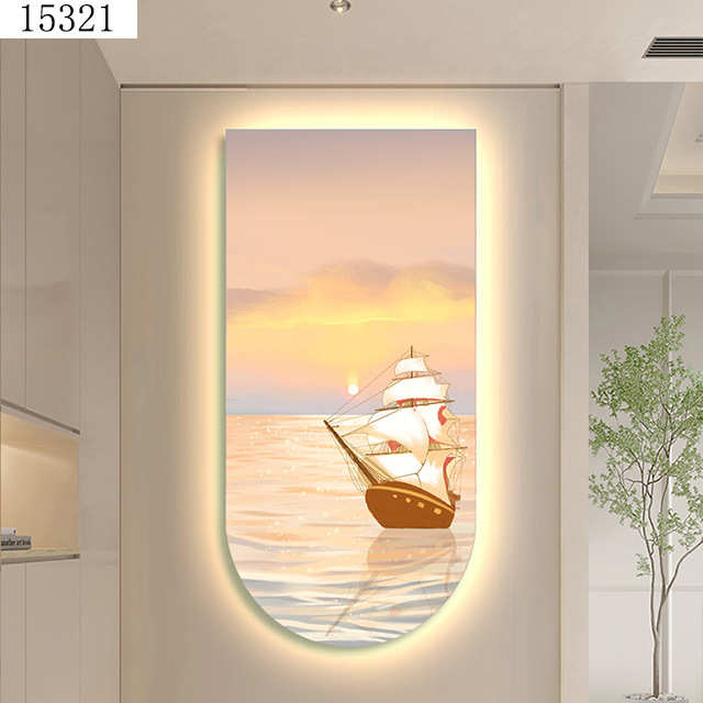 走廊玄关装饰画现代轻奢创意简约山水拱形壁画晶瓷画激光雕刻挂画图片
