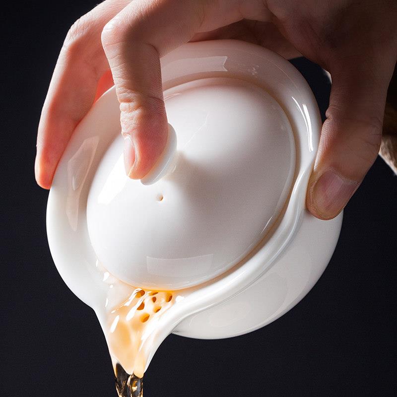 羊脂玉德化白瓷盖碗手抓壶防烫泡茶壶单壶功夫茶具套组陶瓷喝茶杯