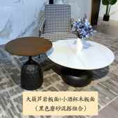 高档北欧胡厅桃色实木白木茶几大小圆形现蜡代简约客法式 边家用黑