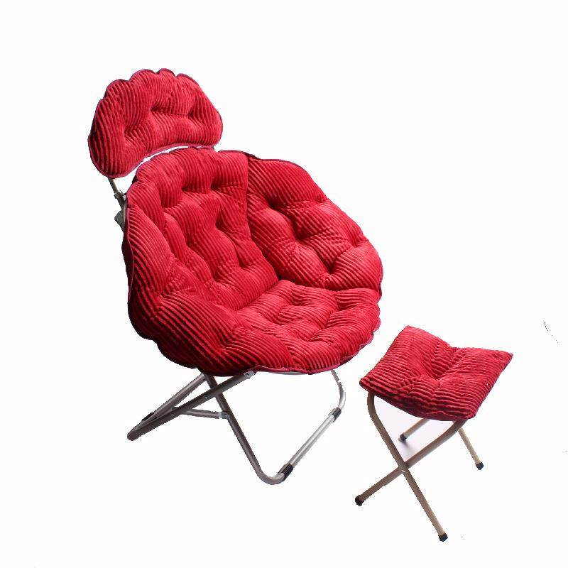 新款灯芯绒家居折叠椅办公休闲躺椅月亮椅带脚凳靠背椅货源