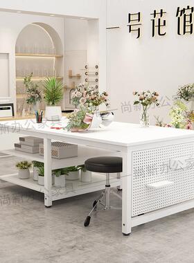 花店打包桌带洞洞板操作台车间工作台长桌工作台快递打包台包装桌