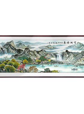 浮雕描金新中式客厅装饰画档大气山水画立体肌理沙发背景墙挂画