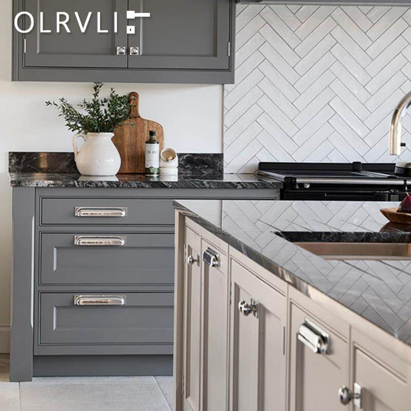 olrvli黄铜美式整体橱柜贝壳方形拉手覆古法式轻奢抽屉镍银色单孔