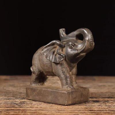 仿古石雕手工民俗石刻青石大象案头石象中式家居装饰复古茶席摆件