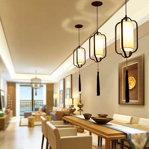 新中式餐厅吊灯仿古现代简约LED餐吊灯饰创意厨房吧台茶楼梯灯具