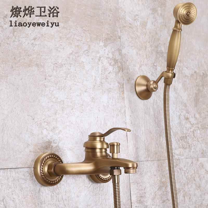 欧式仿古黄铜洗澡淋浴花洒手持小蓬头淋雨单喷头全铜手喷花洒配件