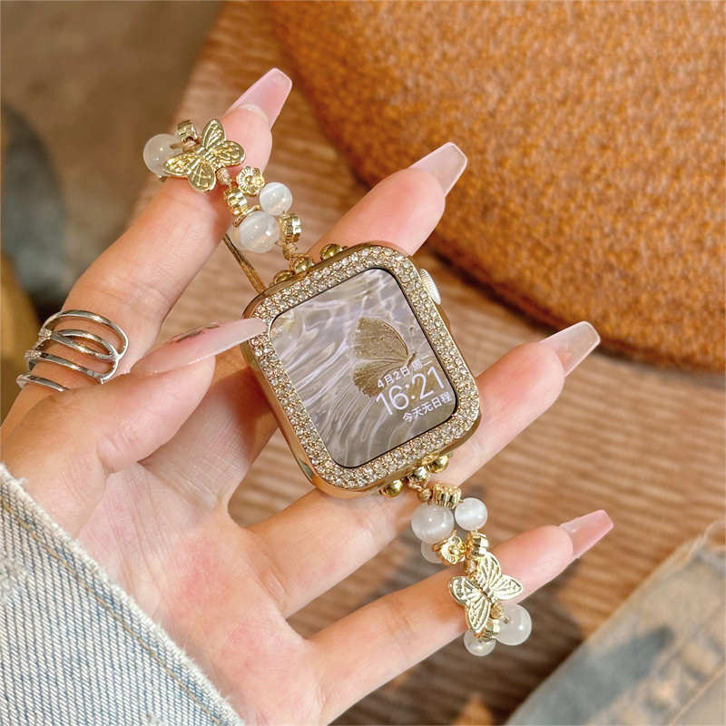 新款串珠编制松紧适用iwatchS9/S8苹果手表带applewatch765SE表带